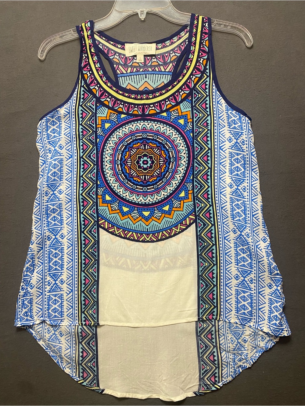 Sweet Wanderer Small Blue, Yellow & Pink Mandala Print Tank Top